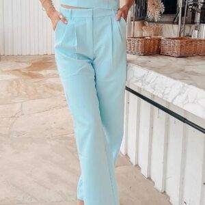 Abercrombie & Fitch Sloane Tailored Light Blue High-Waist Wide-Leg Trousers